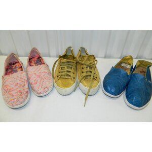 Size 7 Bobs Sketchers Memory Foam Lot Of 3 Pairs Pink Peach, Blue Slip On, Gold
